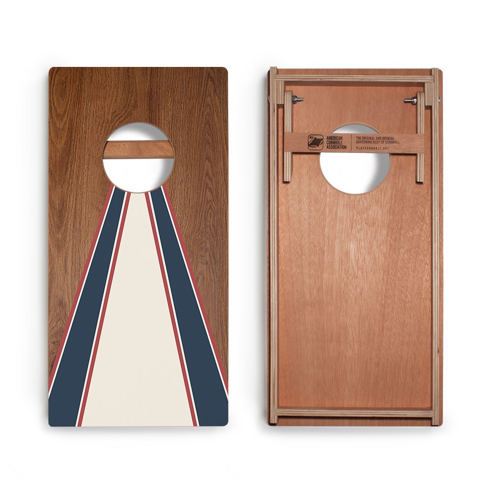 Classic Triangle Blue Mauve and Ivory Stripes Backyard 1x2 ft Cornhole Boards - WACA-500456 | American Cornhole Association