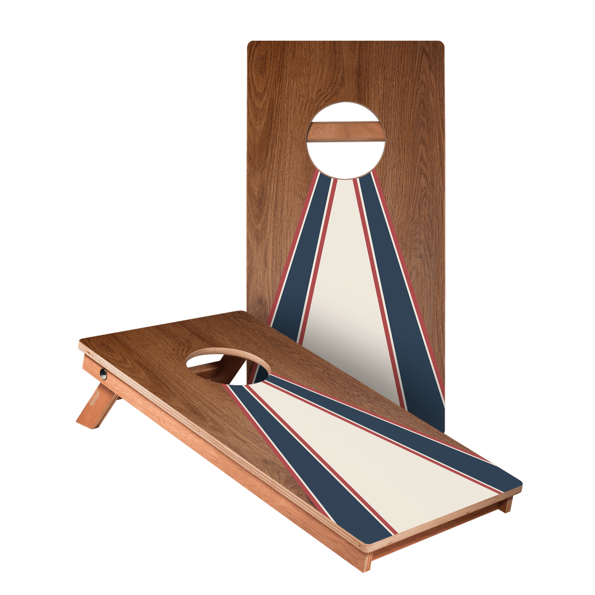 Classic Triangle Blue Mauve and Ivory Stripes Backyard 1x2 ft Cornhole Boards - WACA-500456 | American Cornhole Association