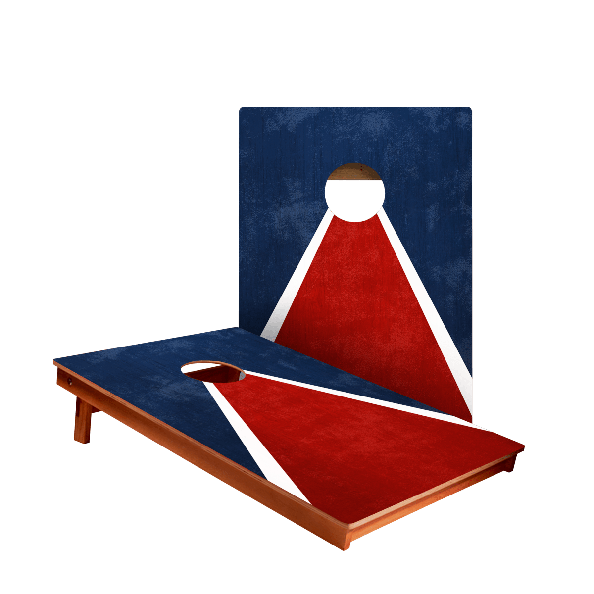 Classic Triangle Blue Red White Distressed Backyard 2300 Cornhole Boards - WACA-900458 | American Cornhole Association