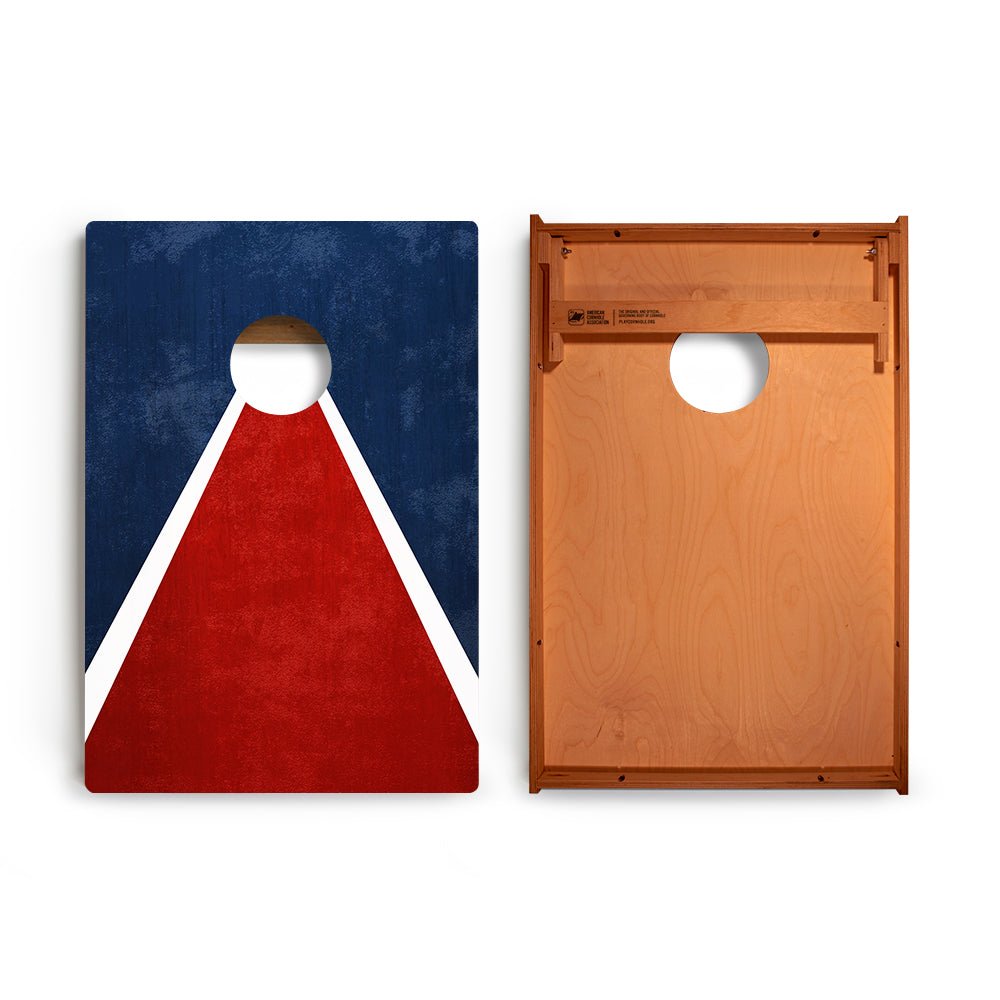 Classic Triangle Blue Red White Distressed Backyard 2300 Cornhole Boards - WACA-900458 | American Cornhole Association