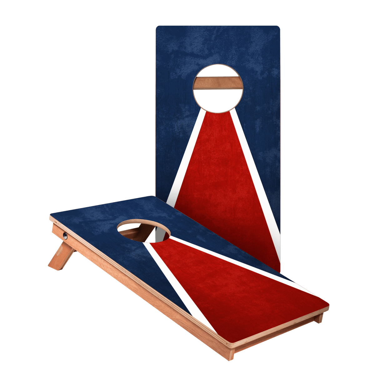 Classic Triangle Blue White Red Distressed Backyard 1x2ft Cornhole Boards - WACA-500458 | American Cornhole Association