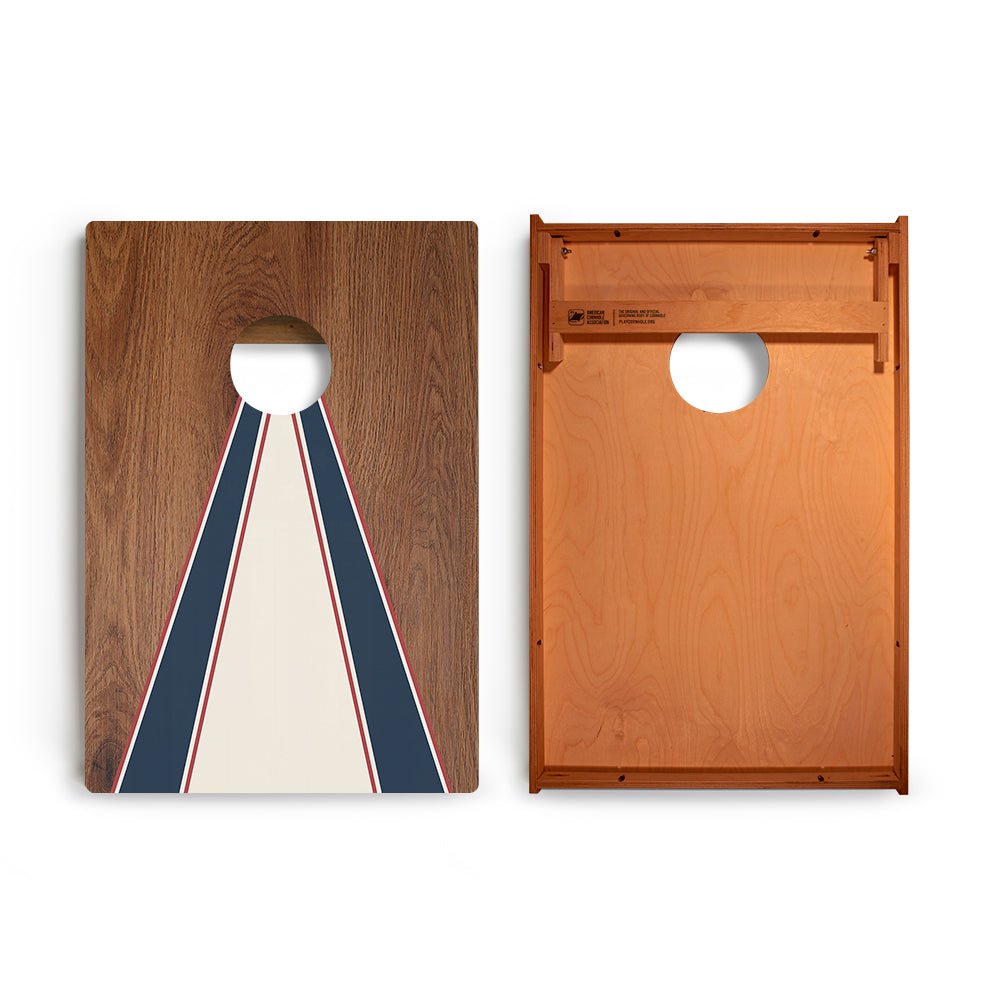 Classic Triangle Stripes Blue Mauve Ivory Backyard 2300 Cornhole Boards - WACA-900456 | American Cornhole Association