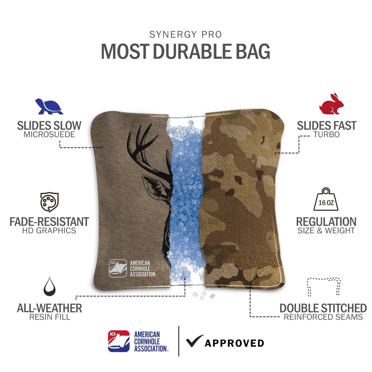 Deer Camo Synergy Pro Cornhole Bags - Brown 106208-382 | American Cornhole Association