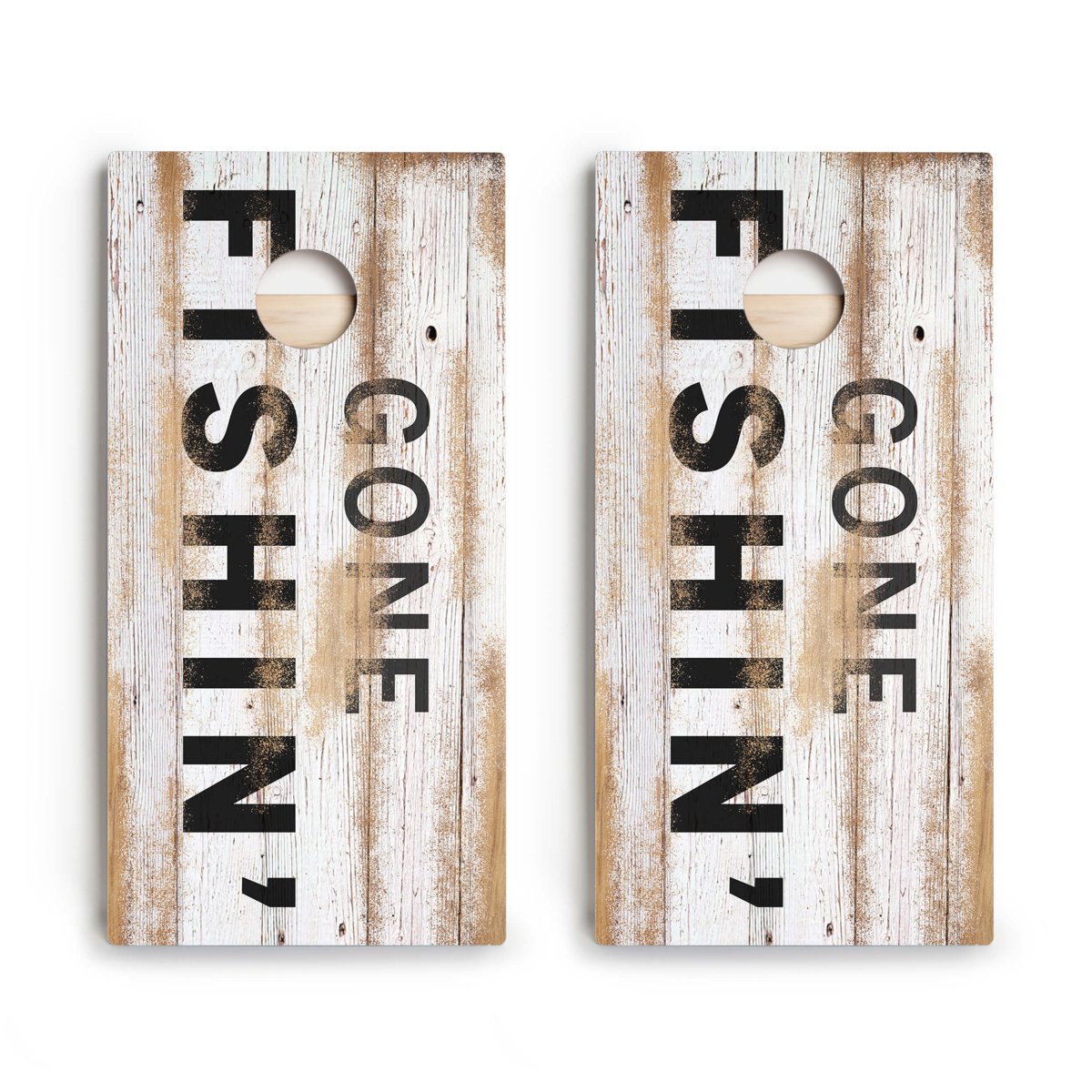 Distressed Wood Gone Fishin Star Cornhole Boards - ACA - 000388 | American Cornhole Association