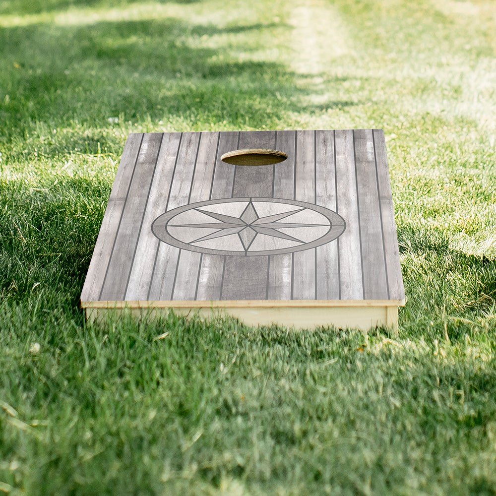 Gray Wood Compass Star Cornhole Boards - ACA - 000551 | American Cornhole Association