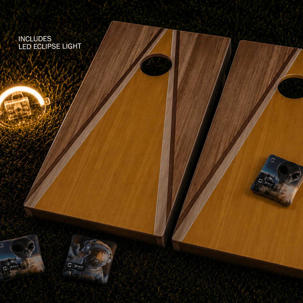 Into Space After Dark 2x4 Cornhole Set with Lights & Reflective Bags - | American Cornhole Association
