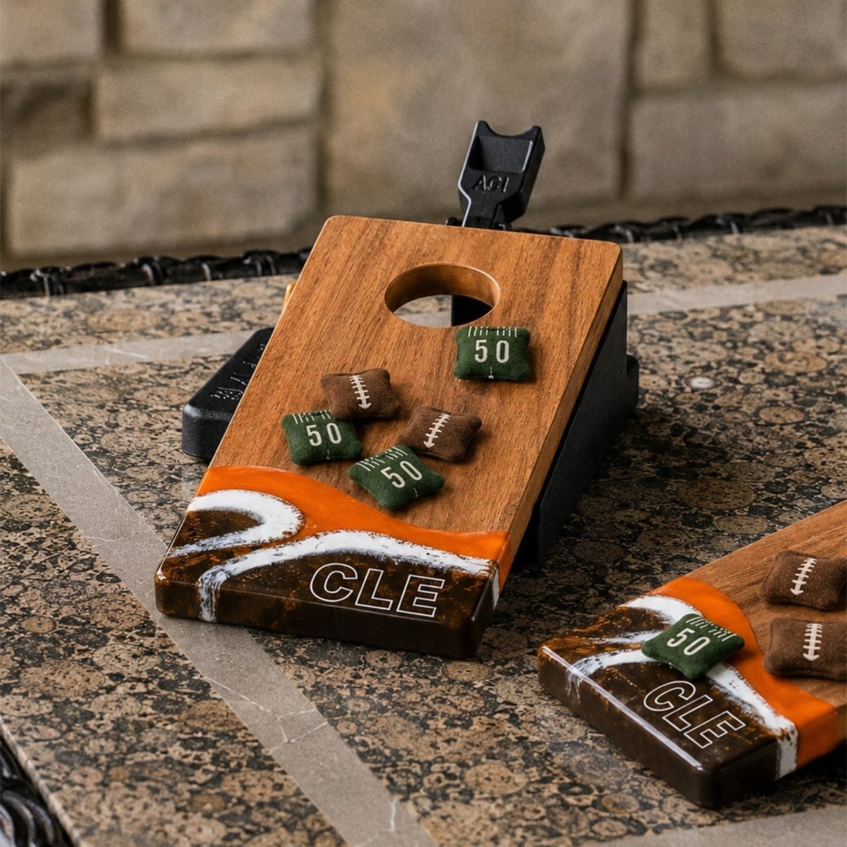 Mini Tabletop Resin Cornhole Set | Gameday Collection - Cleveland EGDC-09 | American Cornhole Association
