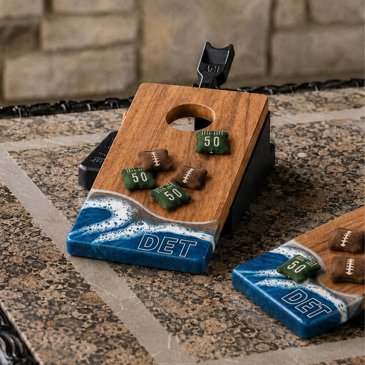 Mini Tabletop Resin Cornhole Set | Gameday Collection - Detroit EGDC-06 | American Cornhole Association