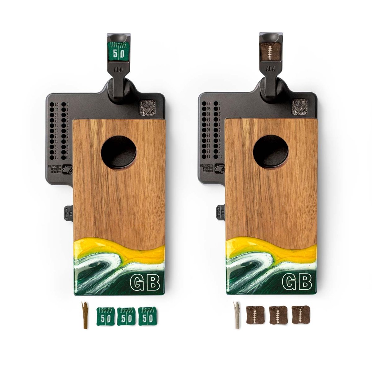 Mini Tabletop Resin Cornhole Set | Gameday Collection - Green Bay EGDC-03 | American Cornhole Association