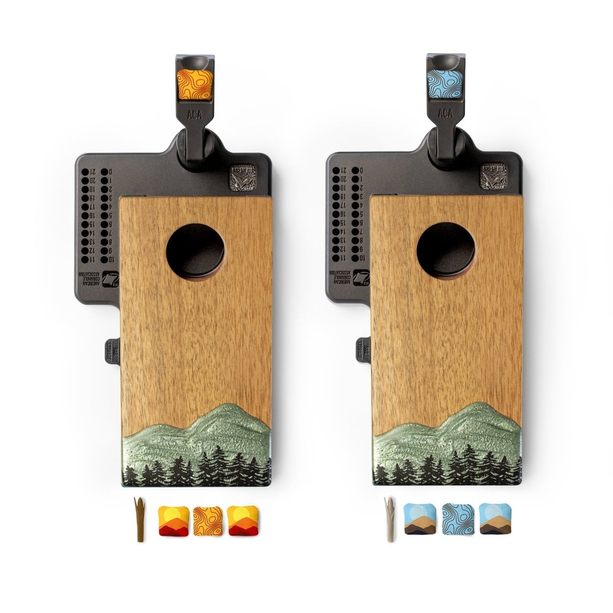 Mini Tabletop Resin & Wood Cornhole Set | Mountain Collection - Green EGDC-11 | American Cornhole Association
