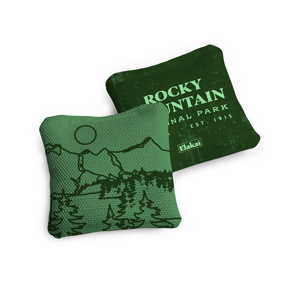 National Parks Rocky Mountain Travel - Size Cornhole Bags, Green - American Cornhole Association