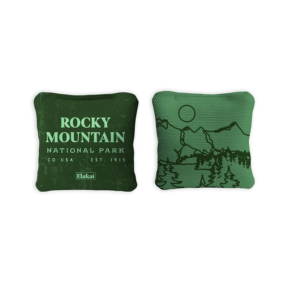 National Parks Rocky Mountain Travel - Size Cornhole Bags, Green - American Cornhole Association