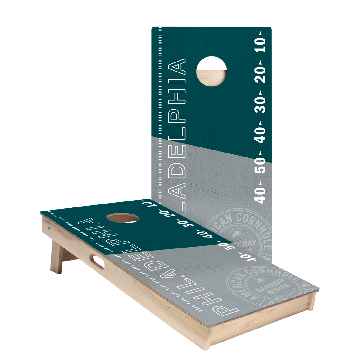 Philadelphia Football Gameday Stadium Star Cornhole Boards.