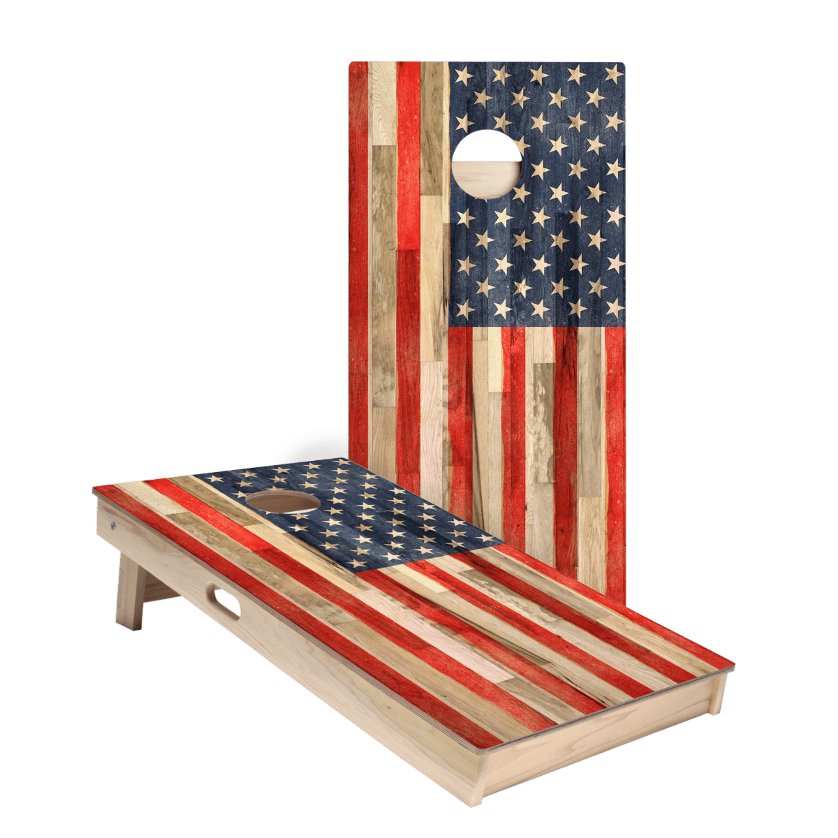 Planked Wood American Flag Star Cornhole Boards, - American Cornhole Association