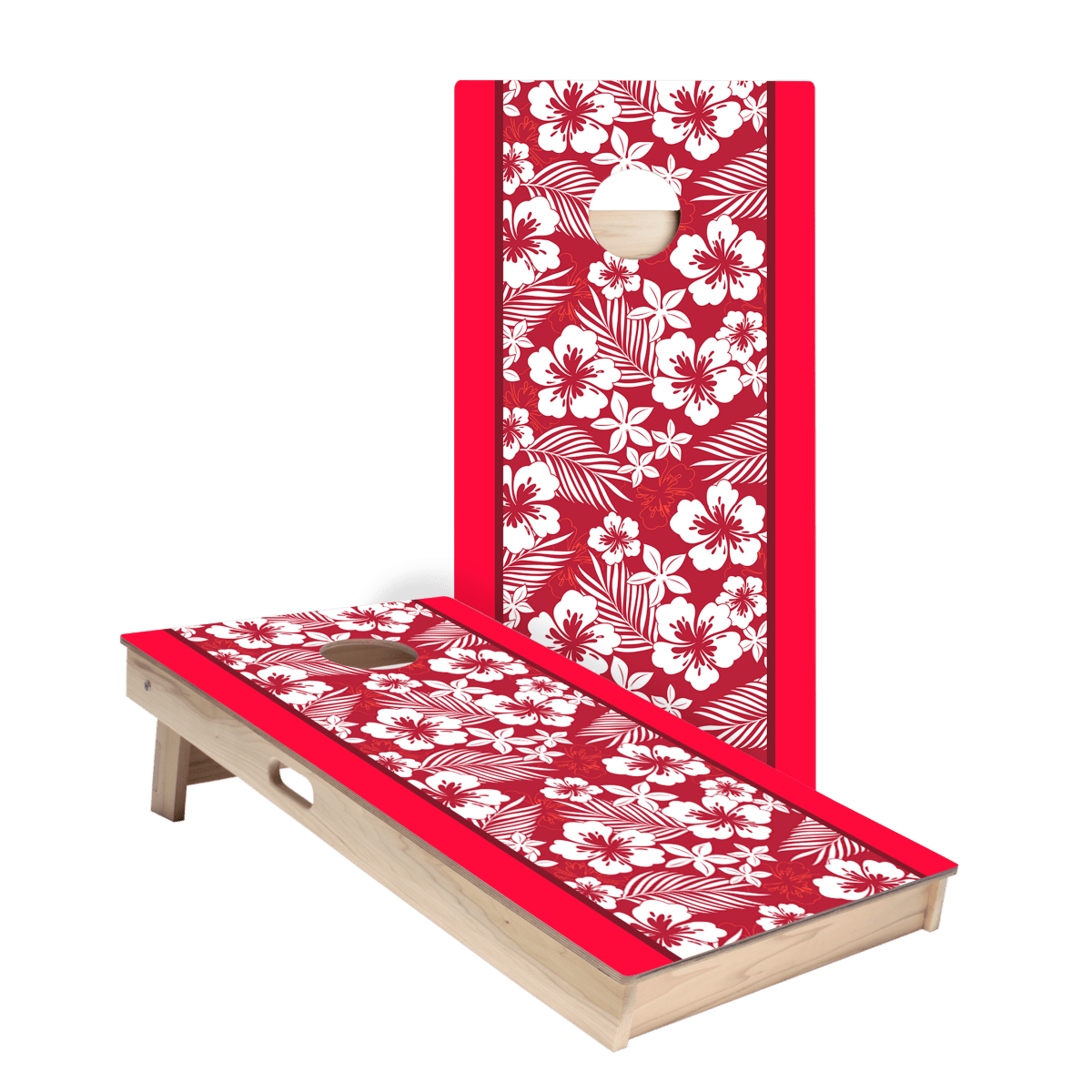 Red Hawaiian Hibiscus Star Cornhole Boards, - American Cornhole Association