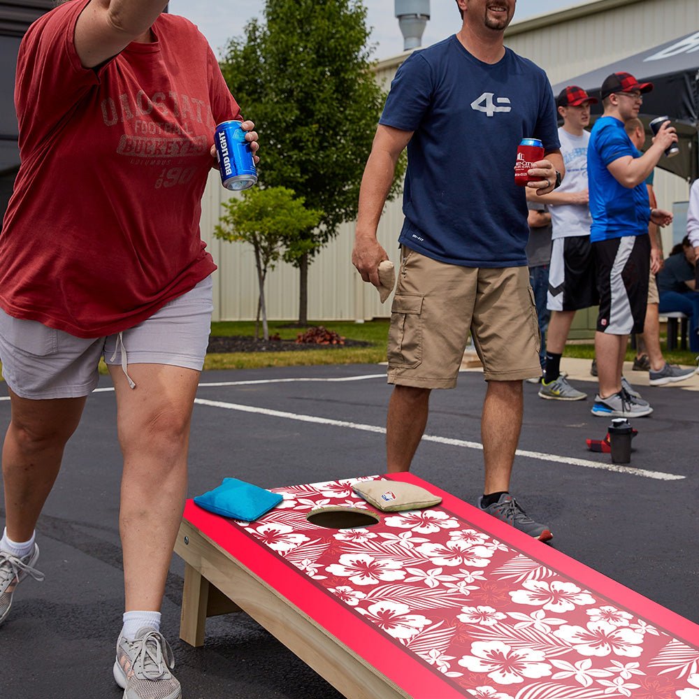 Red Hawaiian Hibiscus Star Cornhole Boards - ACA - 000544 | American Cornhole Association