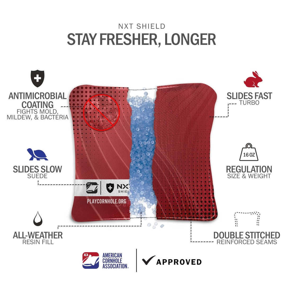 Red NXT Shield Cornhole Bags, - American Cornhole Association