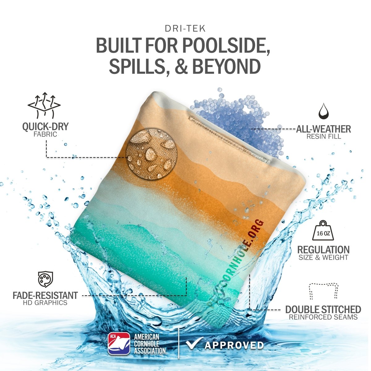 Rippling Stripes Orange Aqua NXT Dri-Tek Cornhole Bags - NXTDT-003 | American Cornhole Association