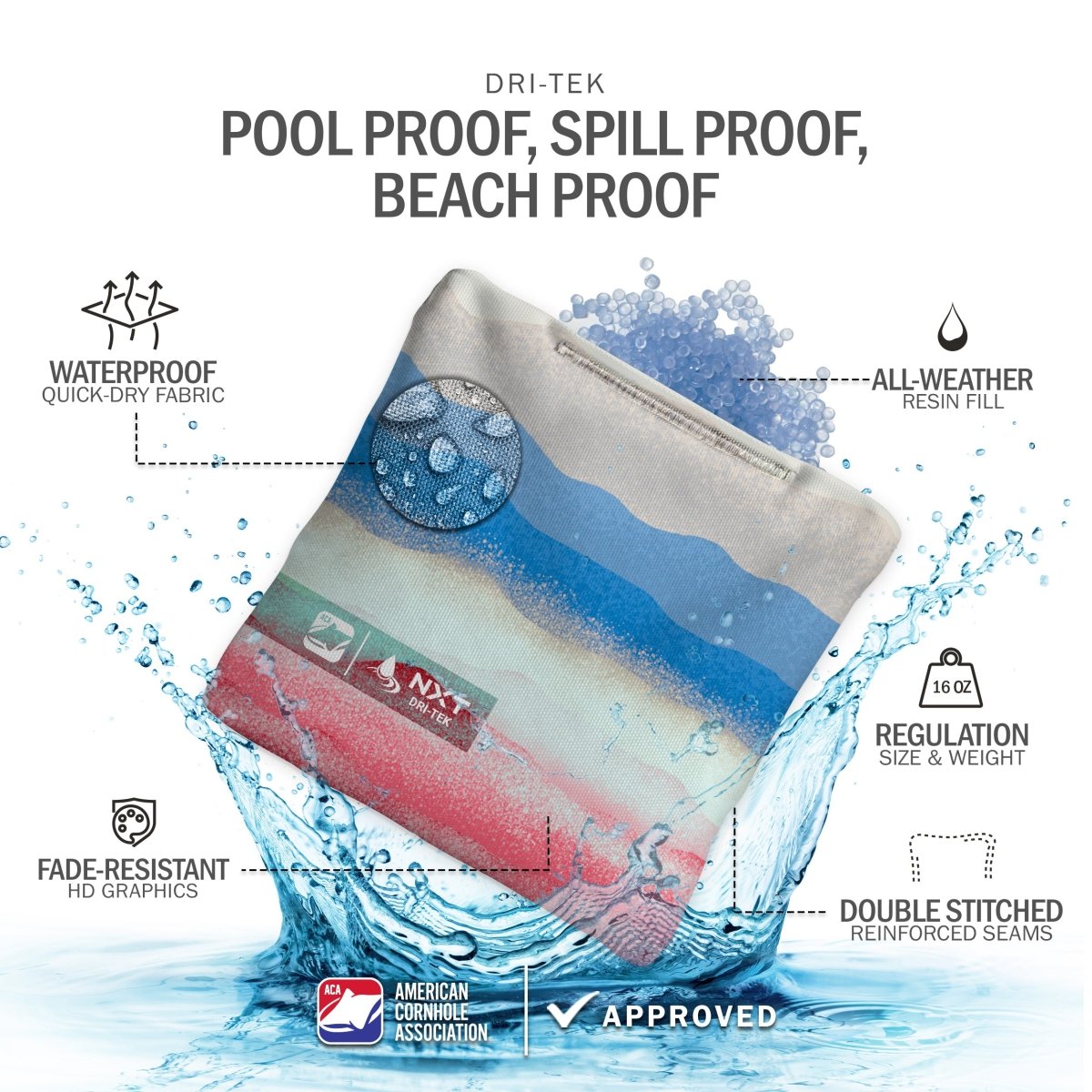 Rippling Stripes Red Blue NXT Dri - Tek Cornhole Bags, - American Cornhole Association