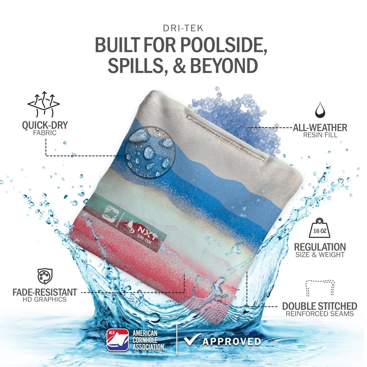 Rippling Stripes Red Blue NXT Dri-Tek Cornhole Bags - NXTDT-004 | American Cornhole Association