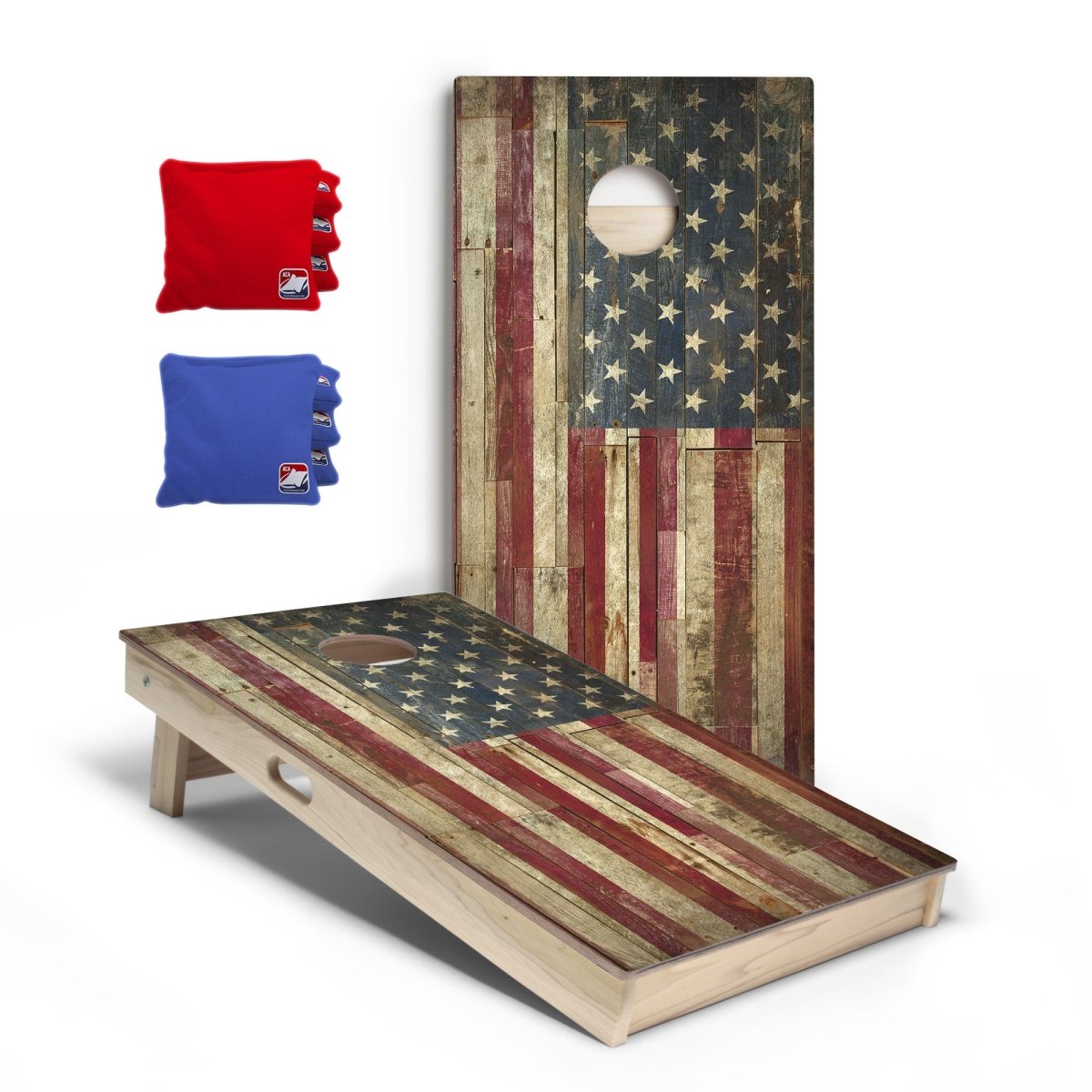 Rustic United States Flag Star 2x4 Regulation Cornhole Bundle - | American Cornhole Association