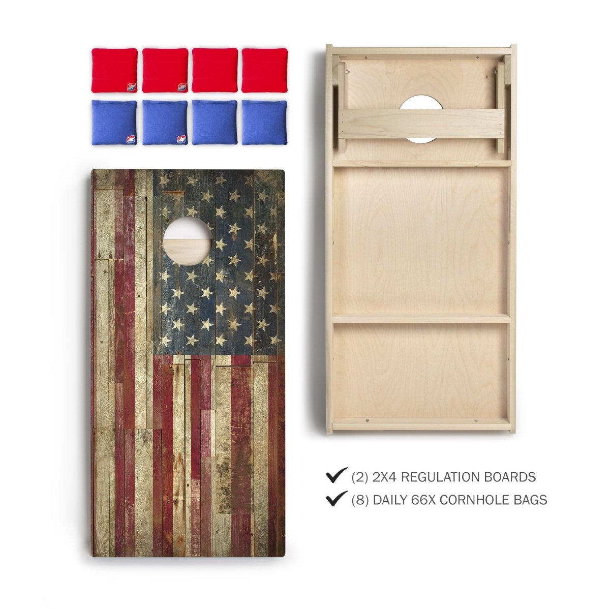Rustic United States Flag Star 2x4 Regulation Cornhole Bundle - | American Cornhole Association