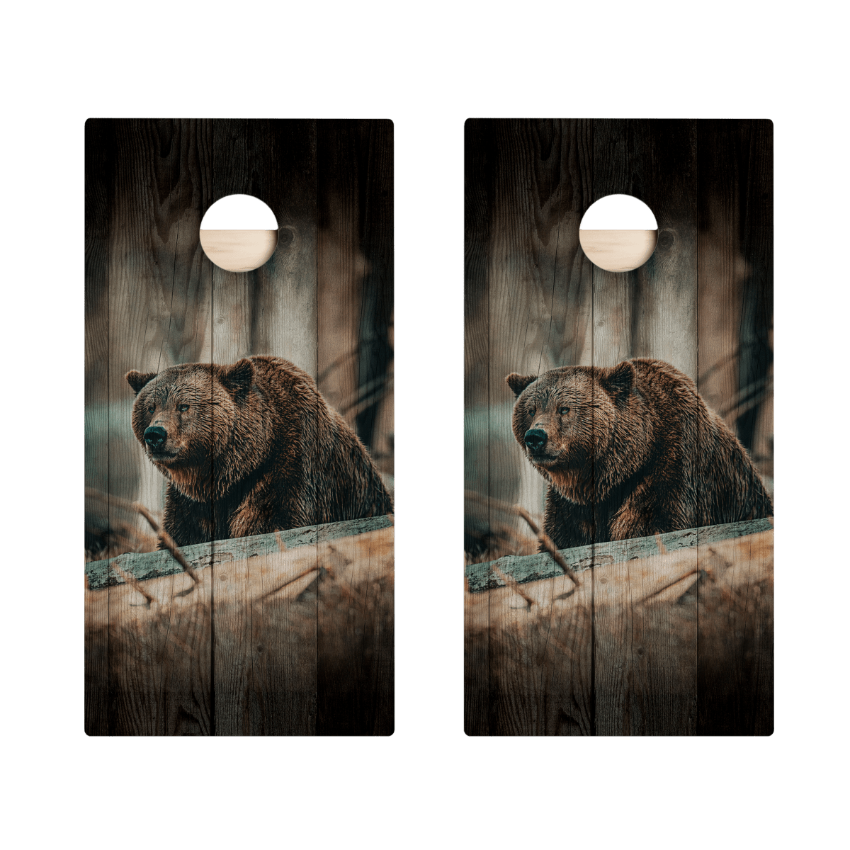 Rustic Wood Brown Bear Star Cornhole Boards, - American Cornhole Association