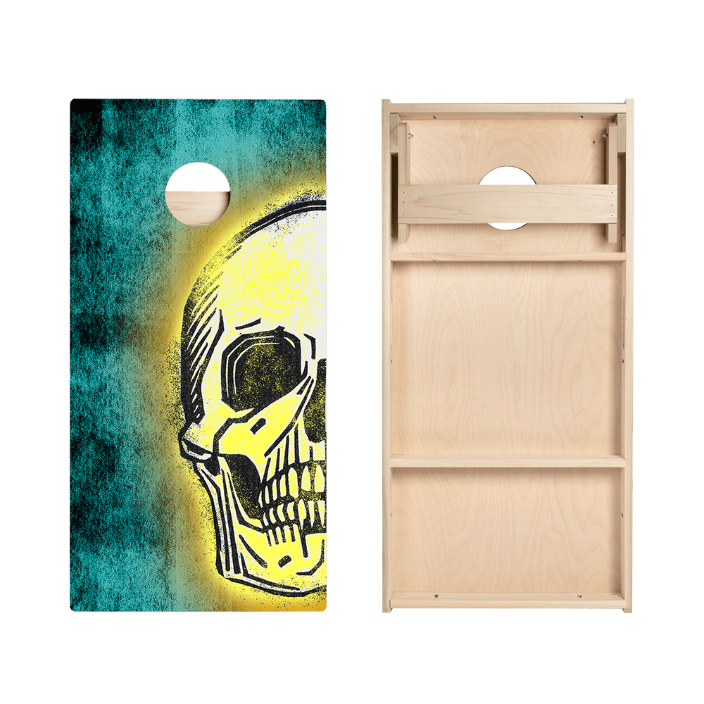 Teal And Red Skull Star Cornhole Boards, - American Cornhole Association