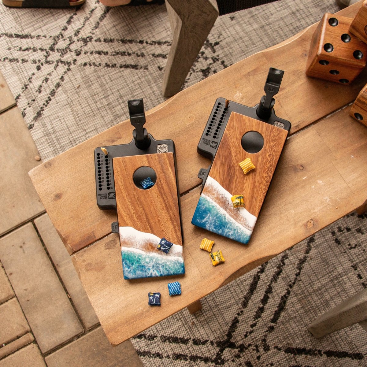 The Beach Epoxy Resin Double Chuck ART Mini Tabletop Cornhole Game - EGDC-01 | American Cornhole Association