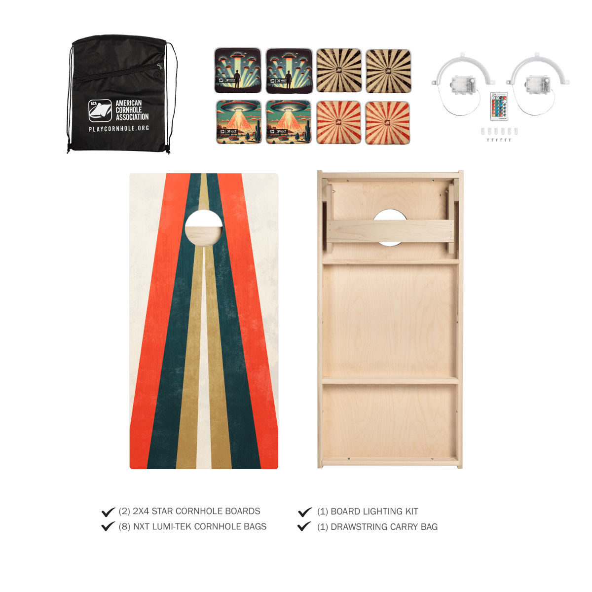 UFO After Dark 2x4 Cornhole Set with Lights & Reflective Bags - | American Cornhole Association