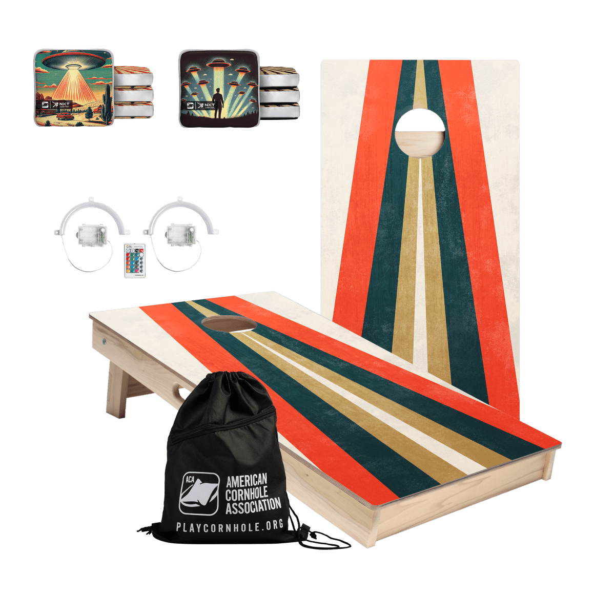 UFO After Dark 2x4 Cornhole Set with Lights & Reflective Bags - | American Cornhole Association