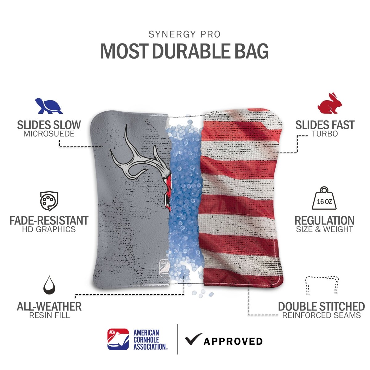 USA Deer Rack Synergy Pro Cornhole Bags - Gray 106208-383 | American Cornhole Association
