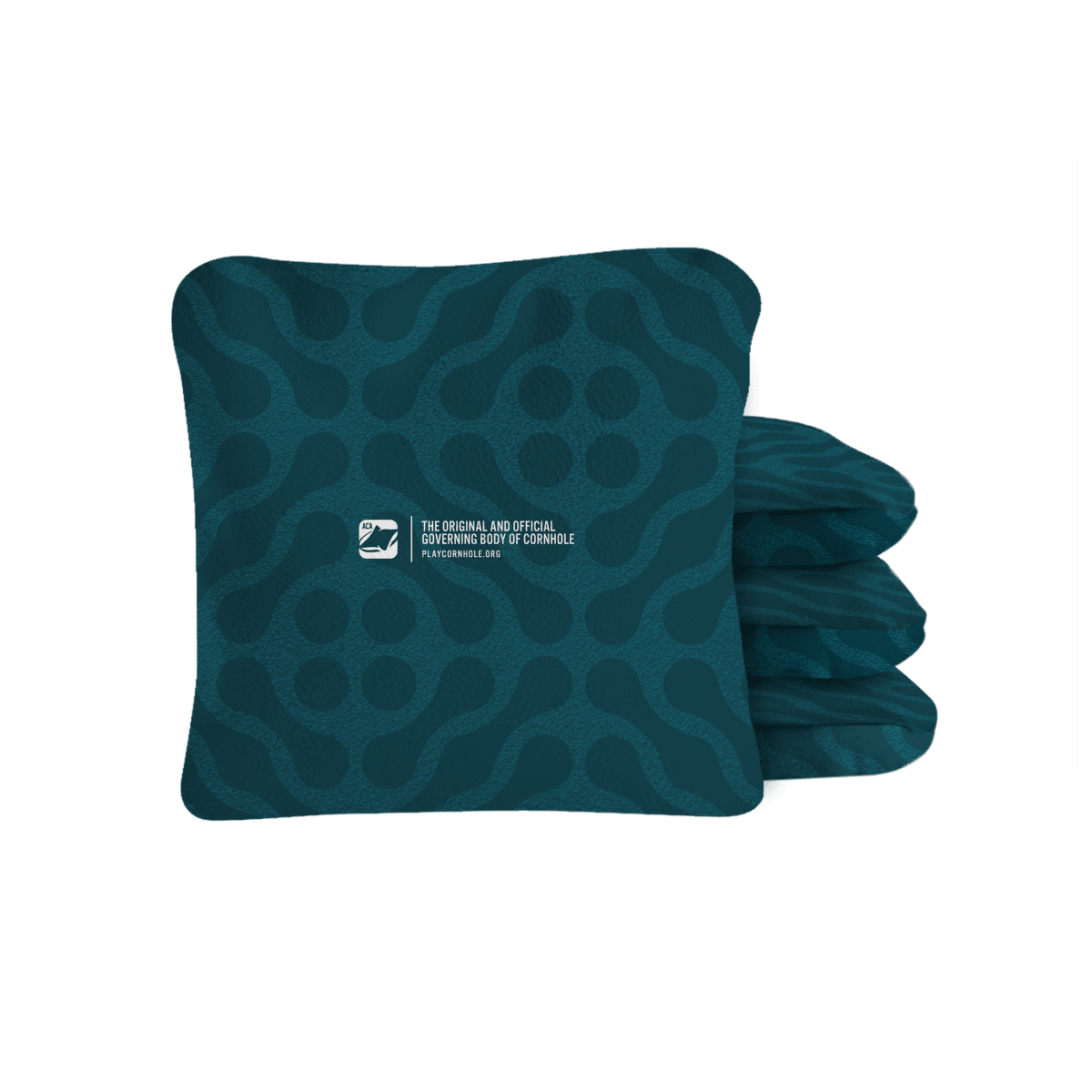 Wavy Teal Lock Shot Cornhole Bags with dual-sided microsuede control fabric by the American Cornhole Association.