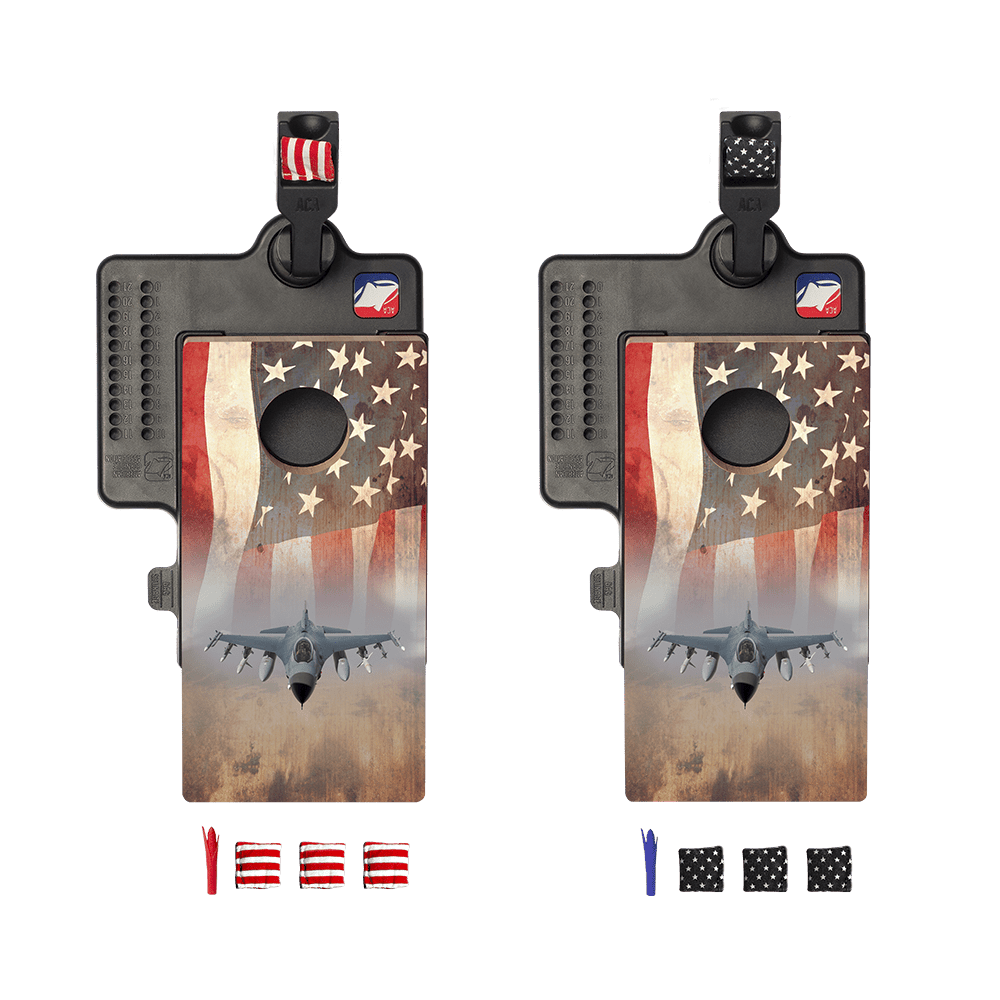 American Flag With Jet Double Chuck Mini Cornhole Tabletop Game, - American Cornhole Association