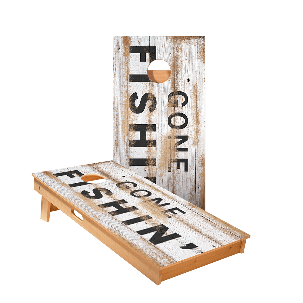 Distressed Wood Gone Fishin Star Cornhole Boards - ACA - 000388 | American Cornhole Association