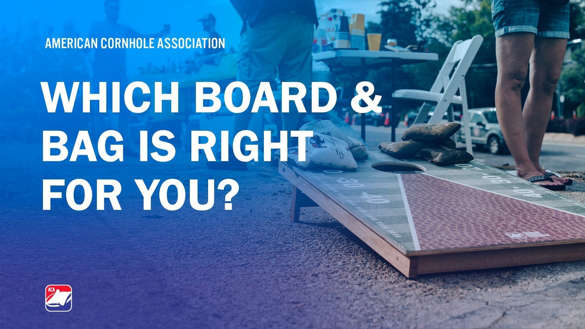 Premium ACA cornhole board and matching bag set used as a guide for choosing the right equipment for your skill level