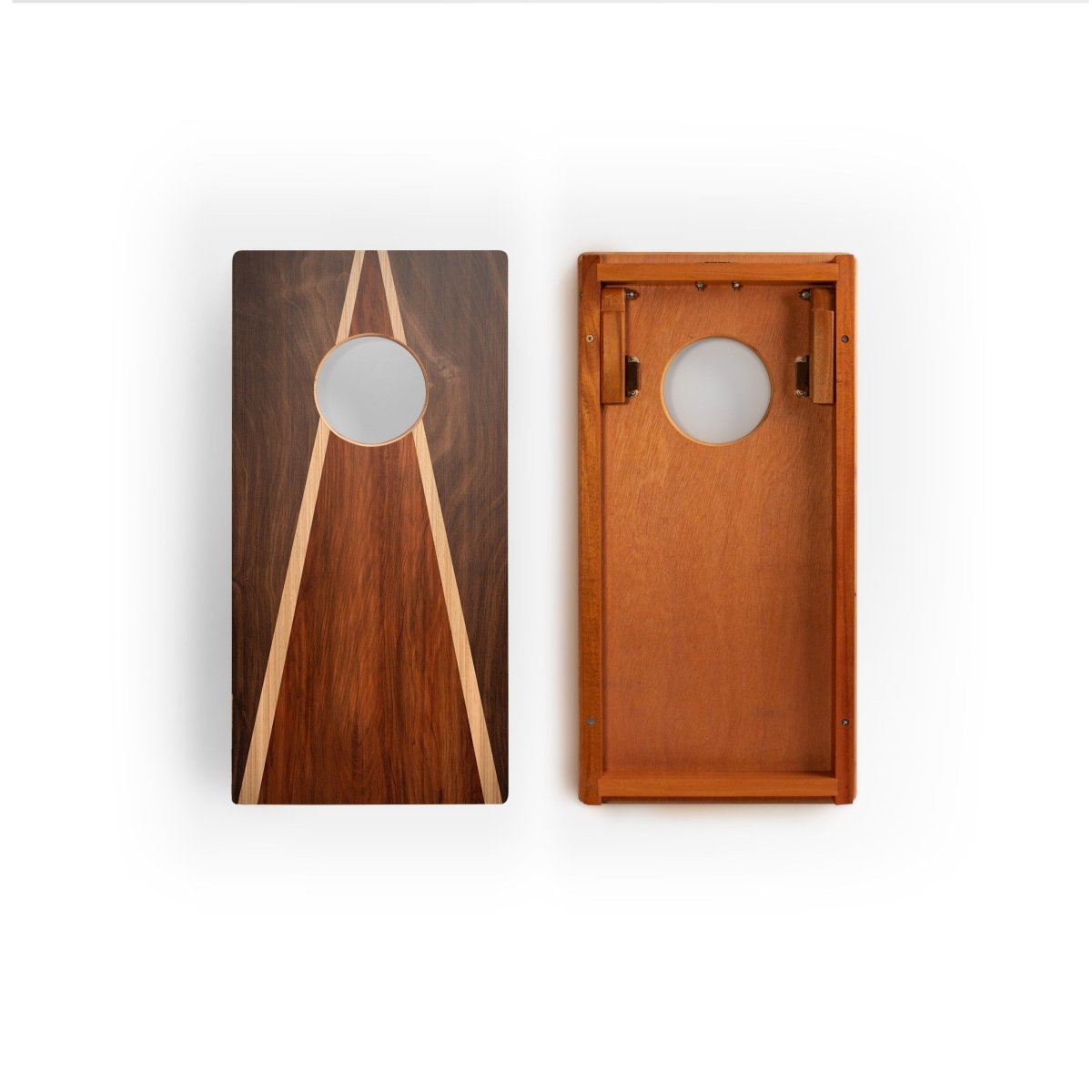 1ft x 2ft Dark Wood Triangle Compact Travel Cornhole Board Set, - American Cornhole Association