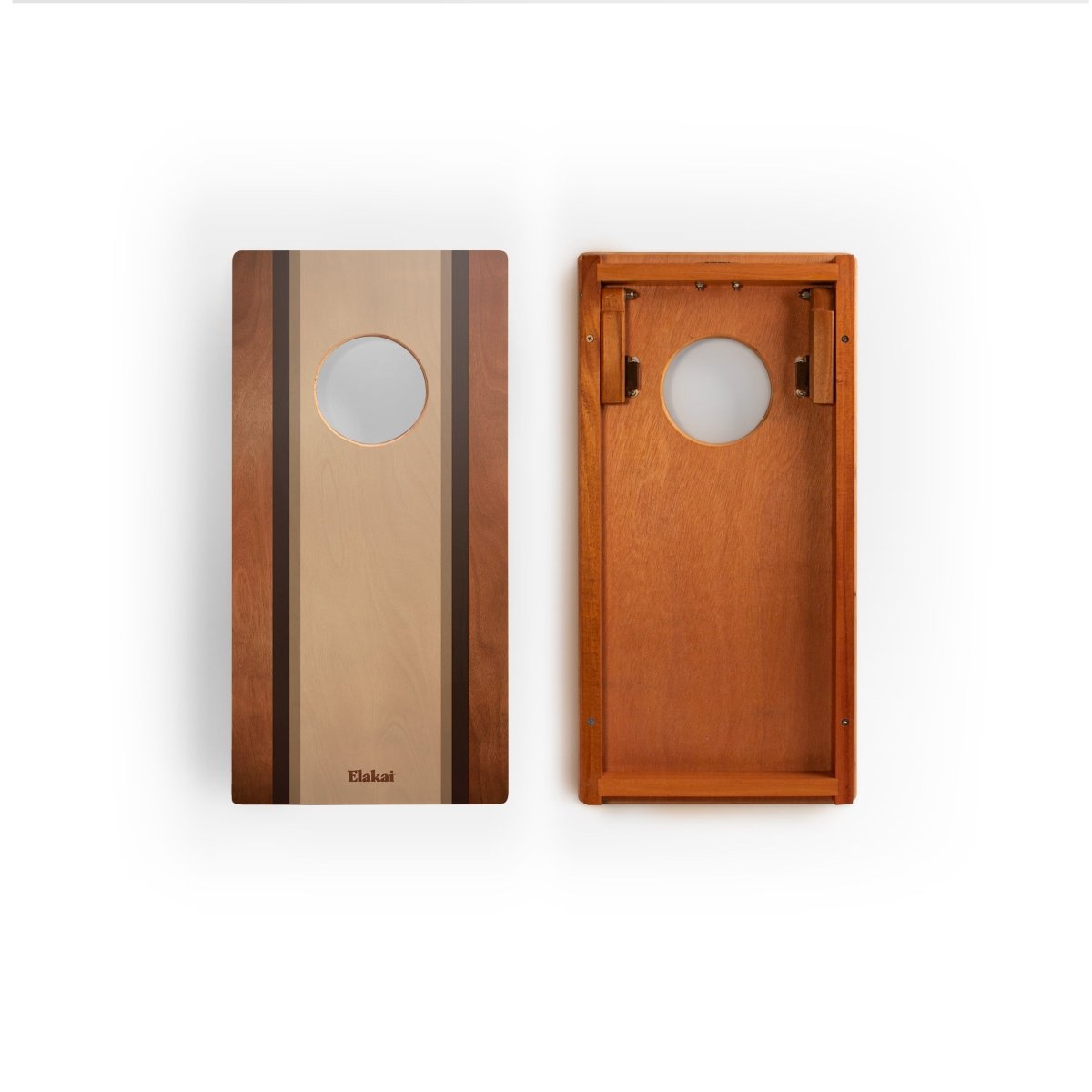 1ft x 2ft Graphic Wood Travel Cornhole Set | Classic Beach Stripes Collection - Mocha EGCH12P-54-WB | American Cornhole Association