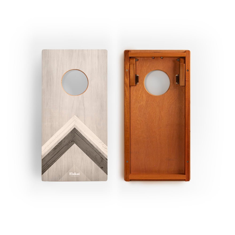 1ft x 2ft Graphic Wood Travel Cornhole Set | Modern Angle Collection - Silver Chevron EGCH12P-03-WB | American Cornhole Association