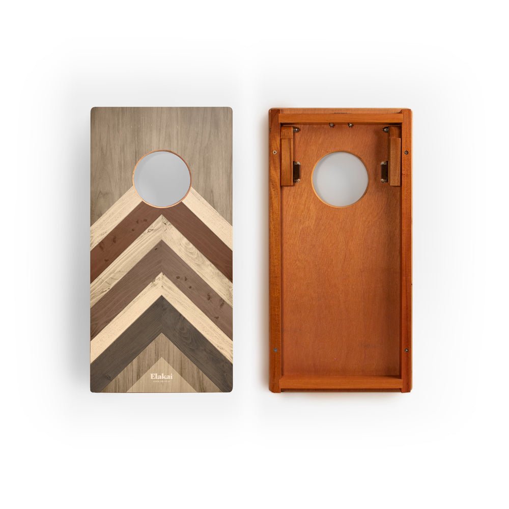 1ft x 2ft Graphic Wood Travel Cornhole Set | Modern Angle Collection - Terra Chevron EGCH12P-02-WB | American Cornhole Association