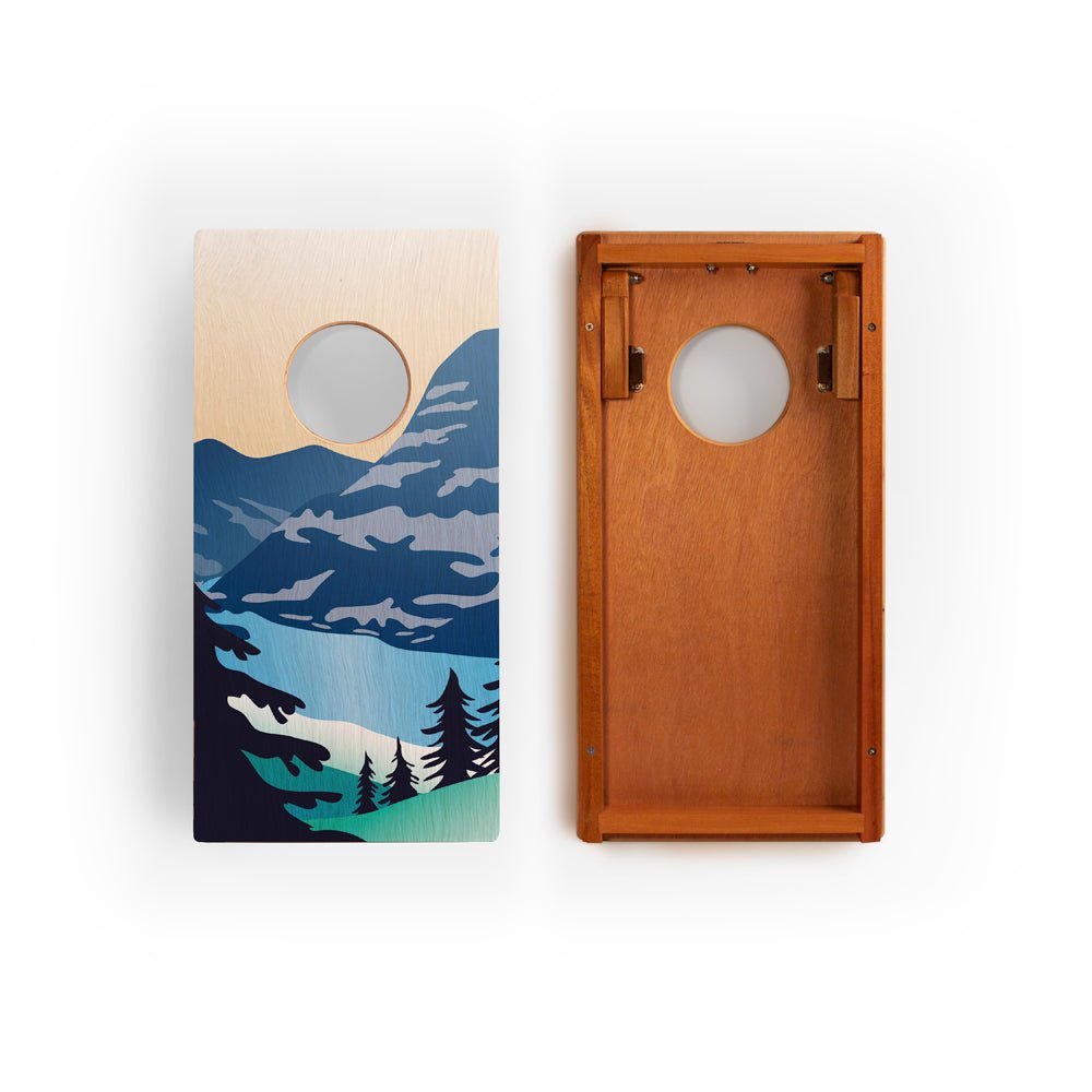 1ft x 2ft Graphic Wood Travel Cornhole Set | National Parks Inspired Collection - Glacier EGCH12P-14-WB | American Cornhole Association