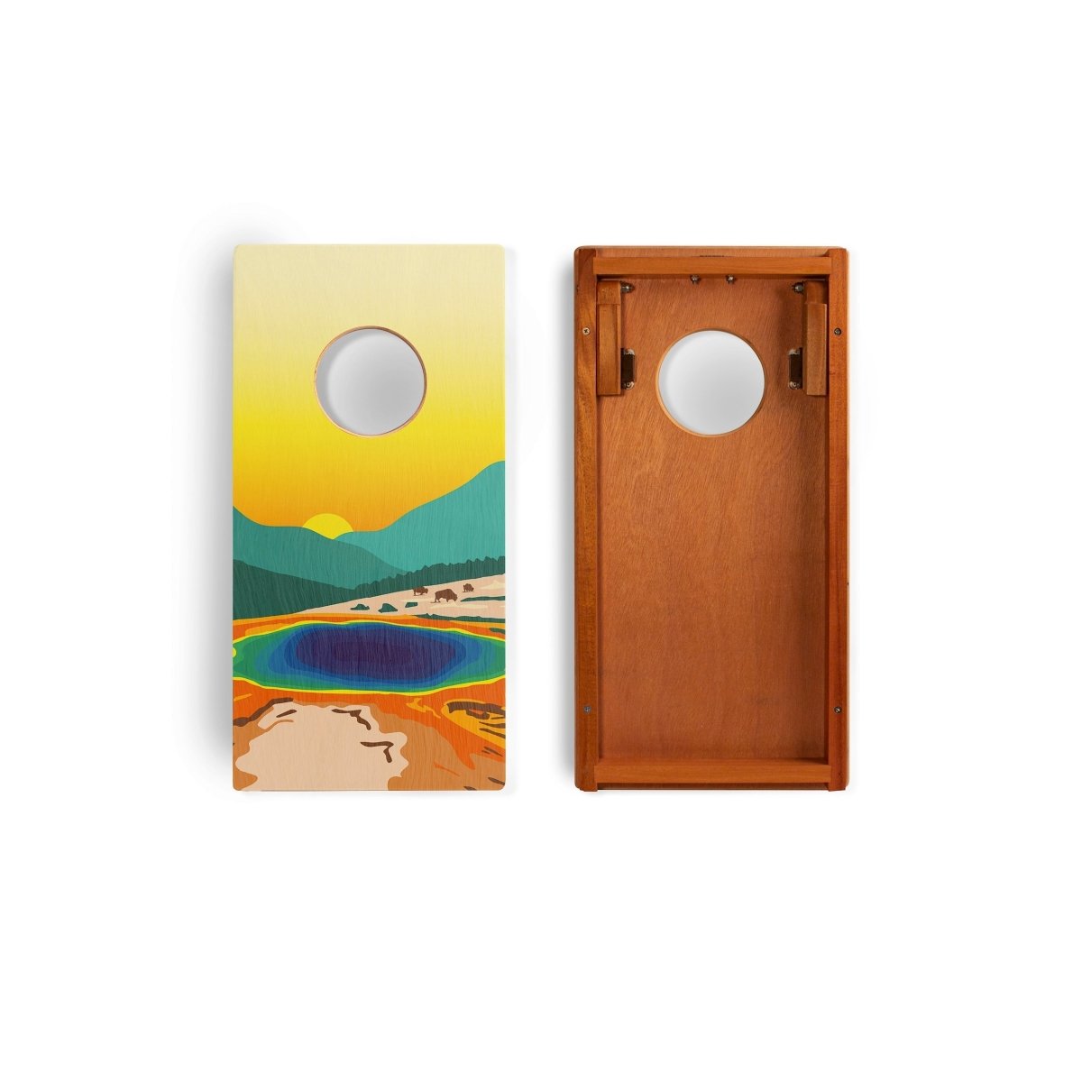 1ft x 2ft Graphic Wood Travel Cornhole Set | National Parks Inspired Collection - Yellowstone EGCH12P-48-WB | American Cornhole Association