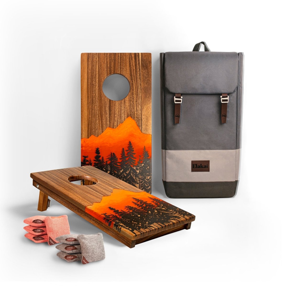 1ft x 2ft Orange Sunset Epoxy Resin Wood Compact Travel Cornhole Board Set, - American Cornhole Association