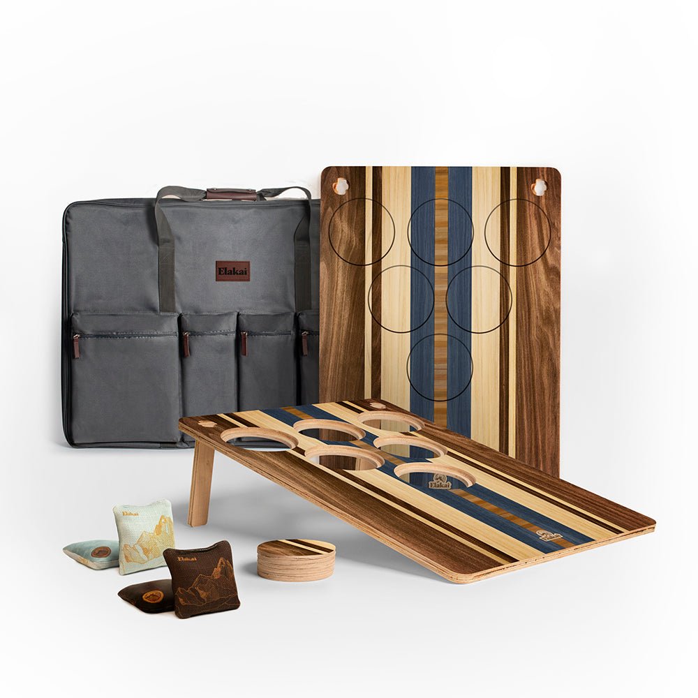 22in x 31in Striped Surf 6 - Hole Weekender Travel Cornhole Boards, - American Cornhole Association