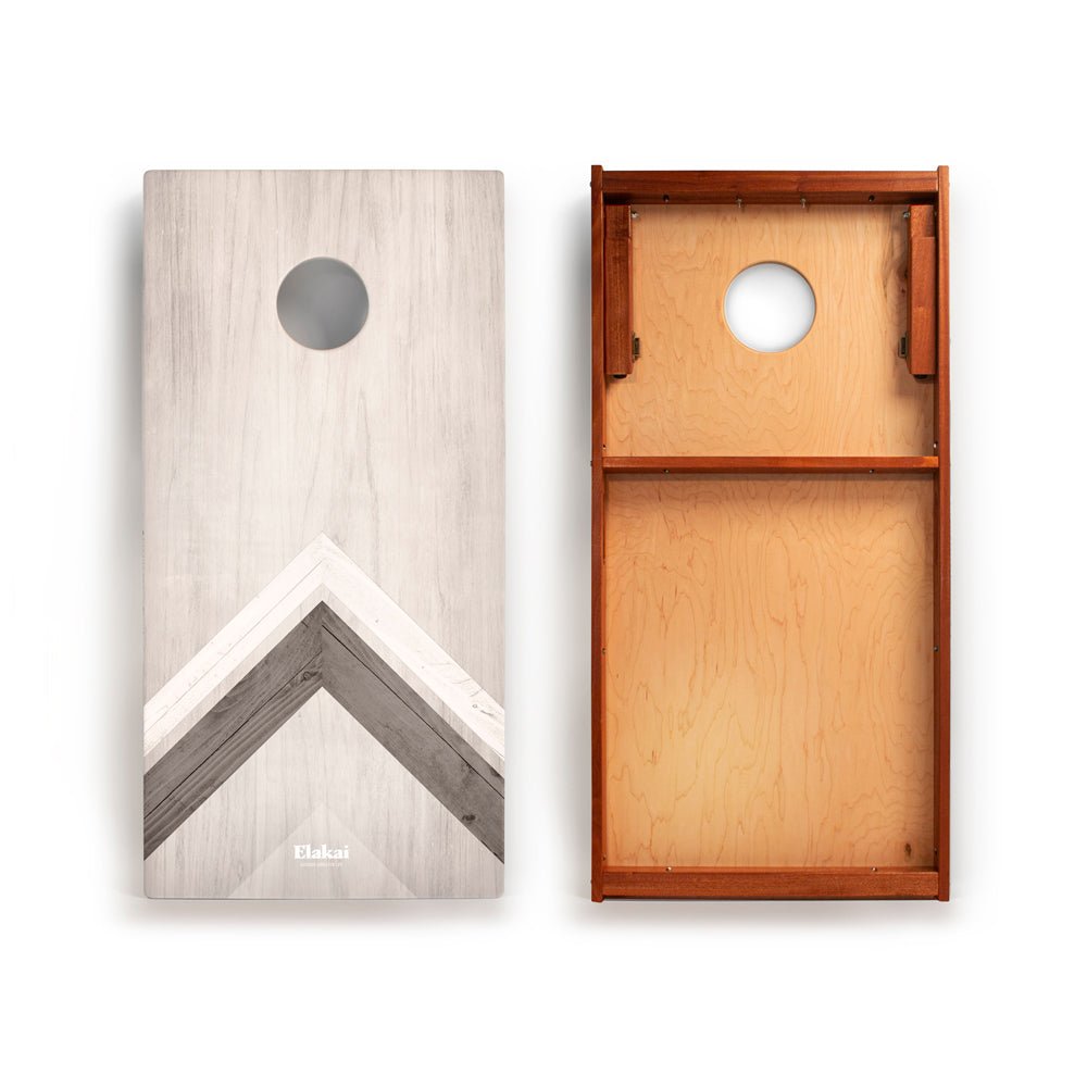 2ft x 4ft Graphic Wood Classic Cornhole Set | Modern Angle Collection - Silver Chevron EGCH24P-03 | American Cornhole Association