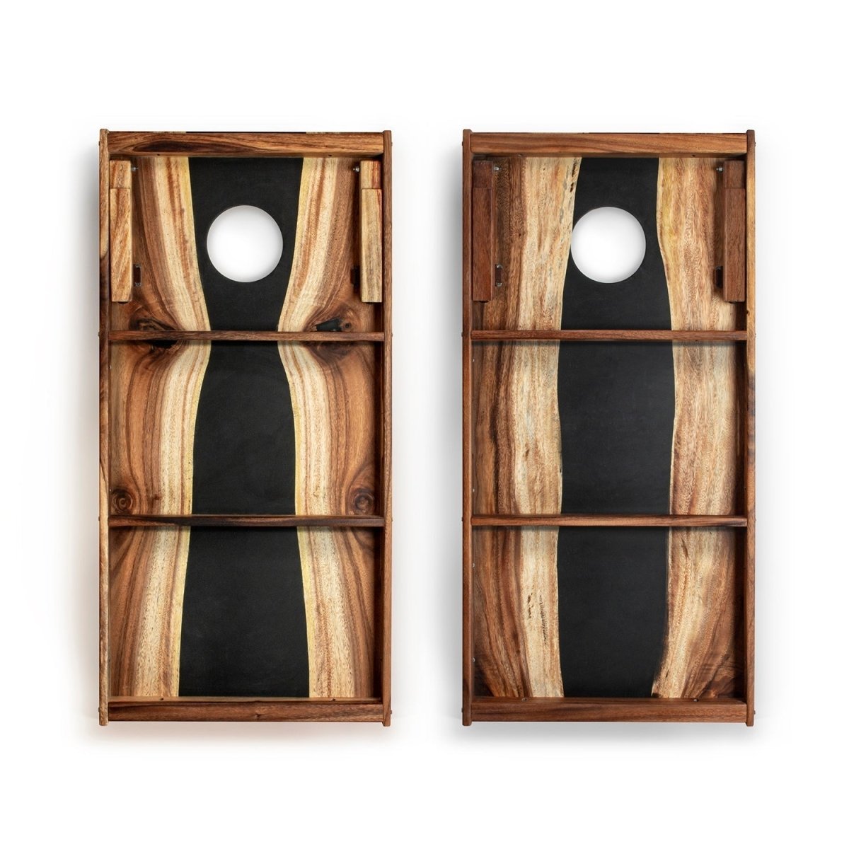 2ft x 4ft Resin & Wood Classic Cornhole Set | Live Edge River Collection - Black EGCH24RLE-11 | American Cornhole Association