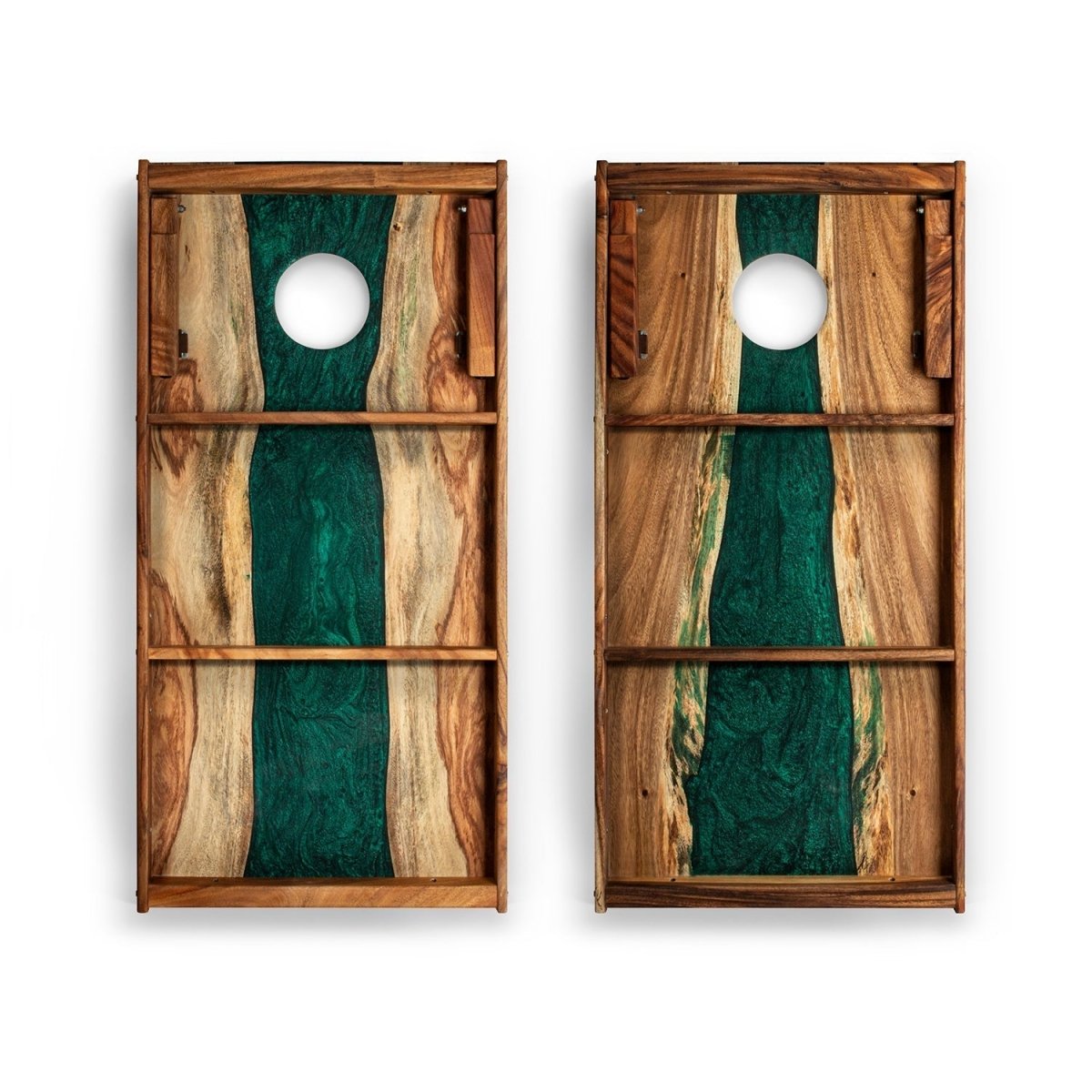2ft x 4ft Resin & Wood Classic Cornhole Set | Live Edge River Collection - Green Pearl EGCH24RLE-01 | American Cornhole Association