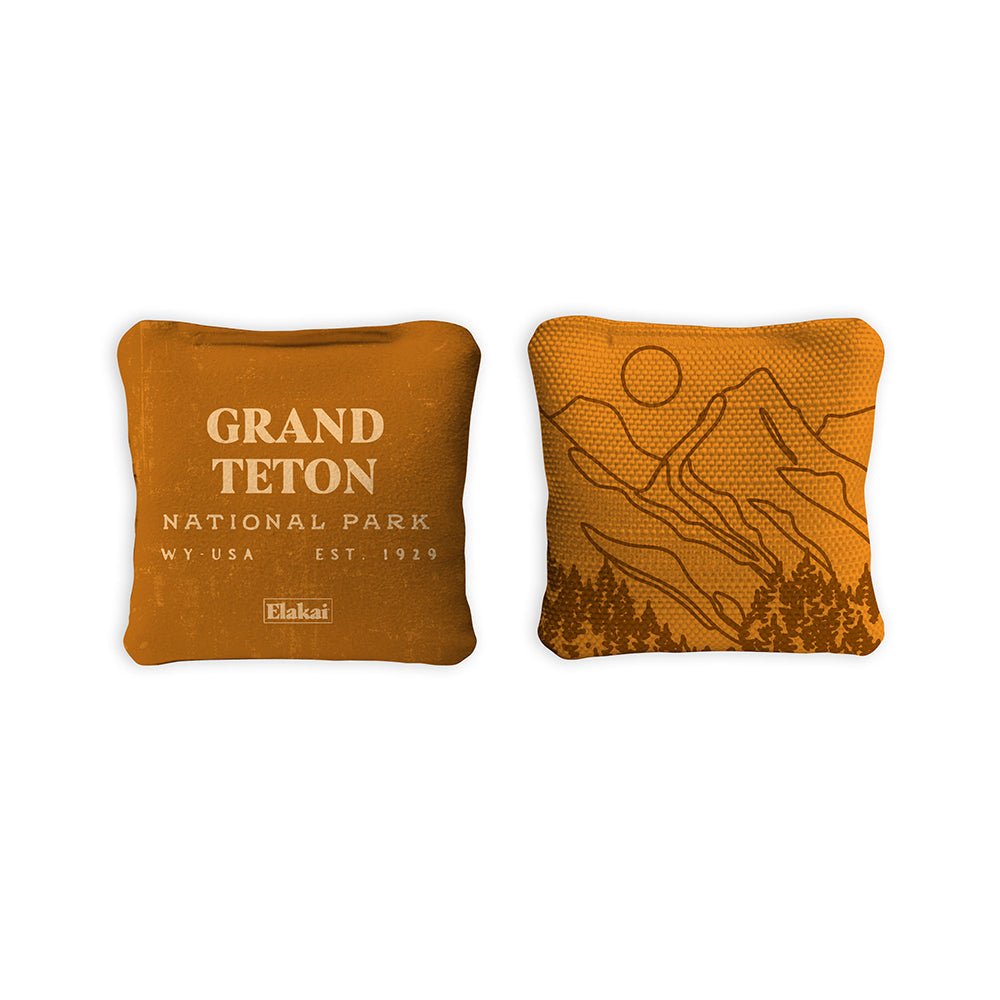 4 - in Travel Dual - Sided Cornhole Bags | National Parks Collection - Grand Teton Sienna EGCB44TS-28 | American Cornhole Association