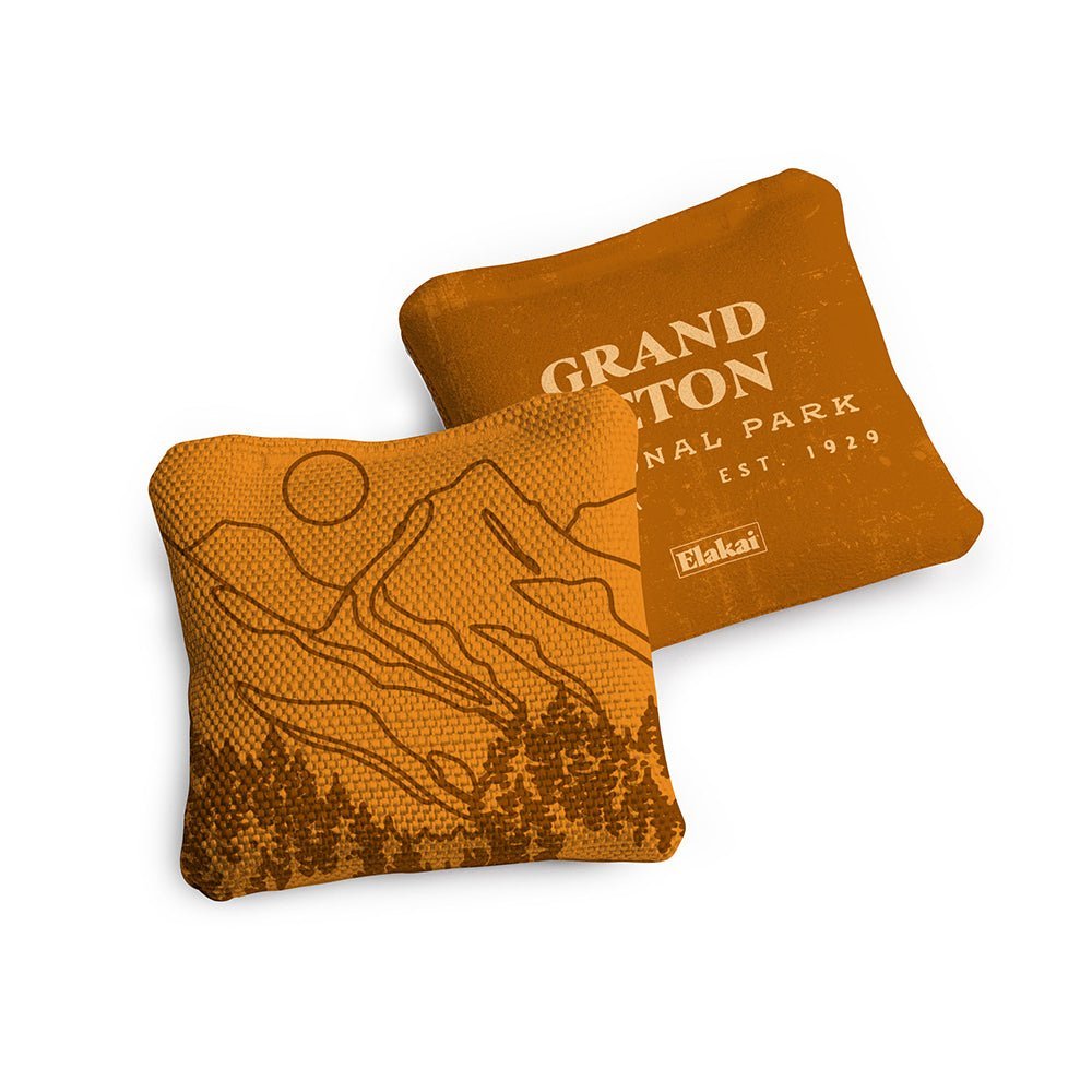 4 - in Travel Dual - Sided Cornhole Bags | National Parks Collection - Grand Teton Sienna EGCB44TS-28 | American Cornhole Association