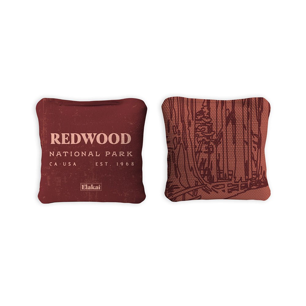 4 - in Travel Dual - Sided Cornhole Bags | National Parks Collection - Redwoods Burgundy EGCB44TS-43 | American Cornhole Association